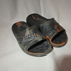 Black and Orange Slide Sandals